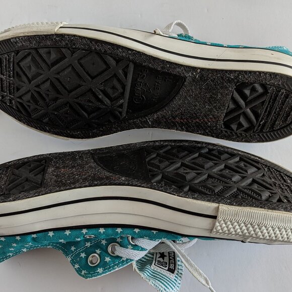 Converse Green All-Star Tennis Shoes with Star Canvas Upper, Striped Tongue Used - Picture 7 of 8